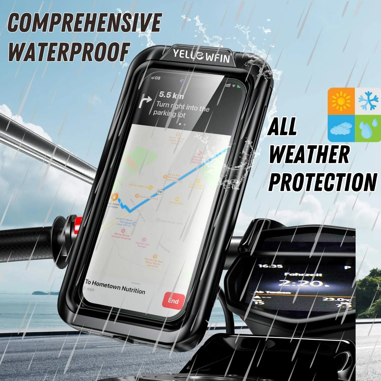 Fully Waterproof Handlebar Mobile Phone Holder with 360° Rotation for Bike | Scooter| Bicycle Ideal for Maps and GPS Navigation (M18L-B1)