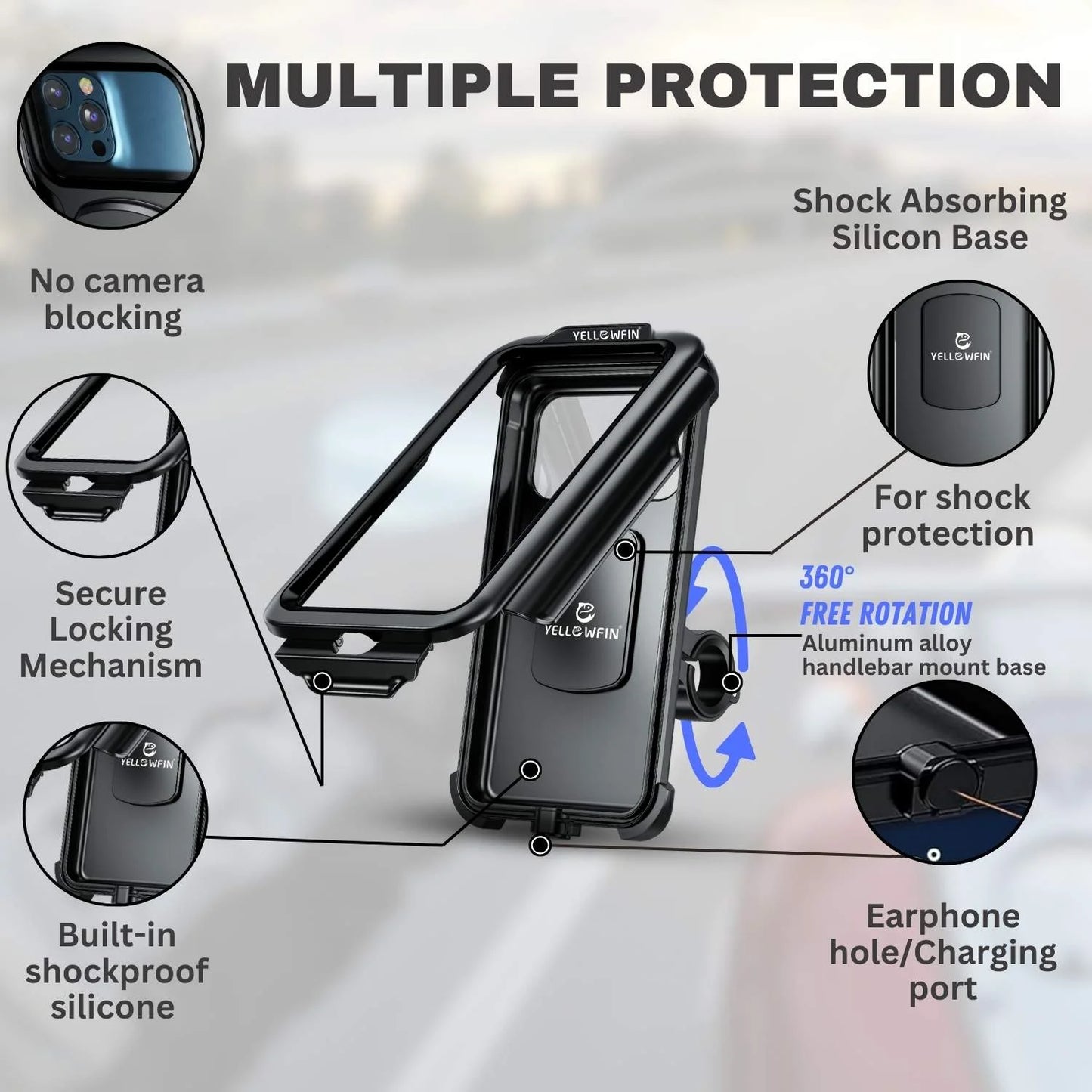 Fully Waterproof Handlebar Mobile Phone Holder with 360° Rotation for Bike | Scooter| Bicycle Ideal for Maps and GPS Navigation (M18L-B1)