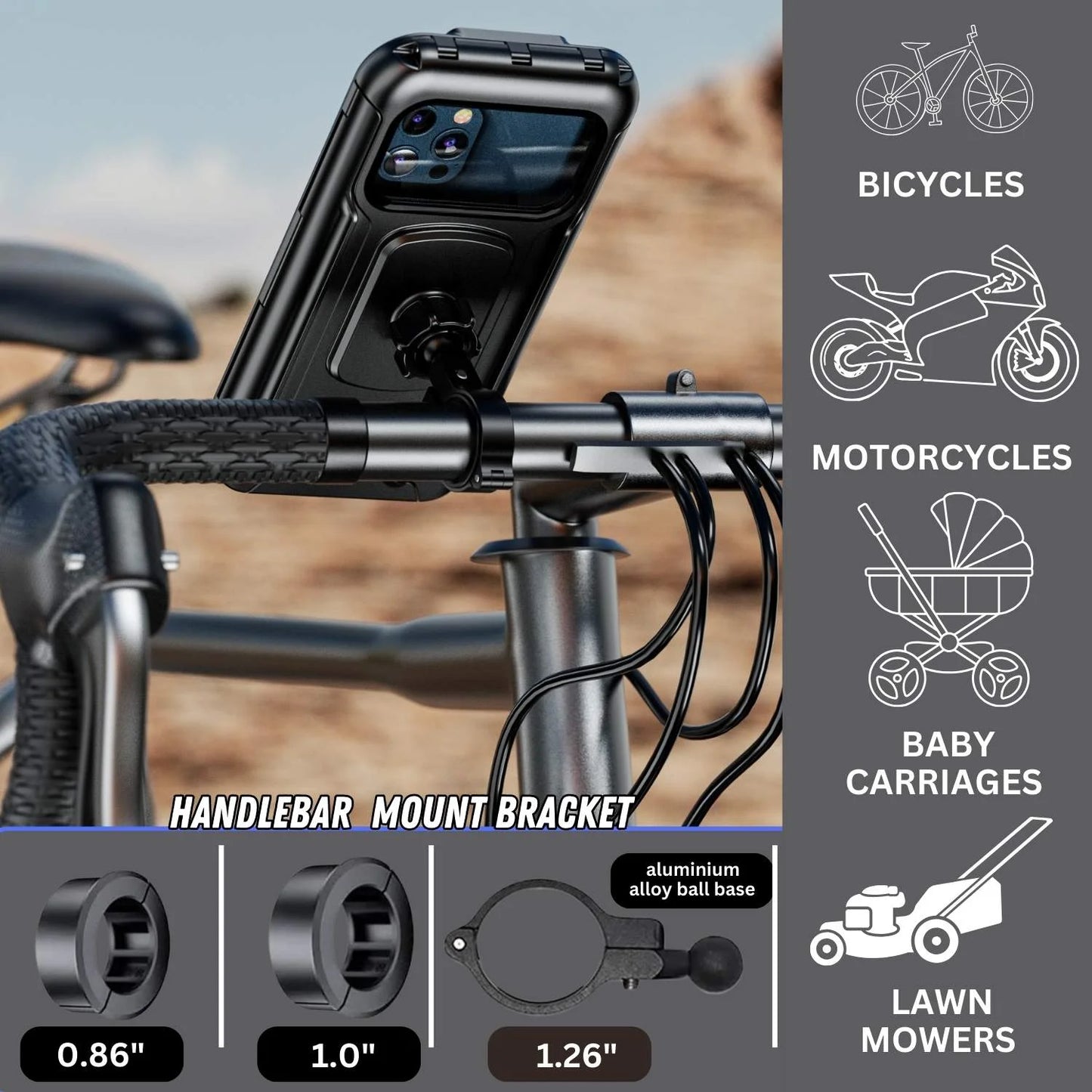 Fully Waterproof Handlebar Mobile Phone Holder with 360° Rotation for Bike | Scooter| Bicycle Ideal for Maps and GPS Navigation (M18L-B1)
