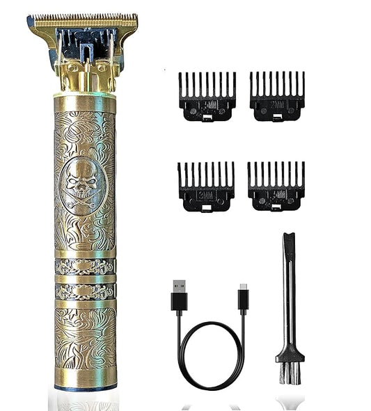 Spellbound - Men Hair Clipper Zero Gapped 6 in 1 Professional Cordless Metal Body Trimmer | Haircut USB Charging Beard Trimmer Wireless Rechargeable Gold Colour Vintage Design (Skull Design, Gold)